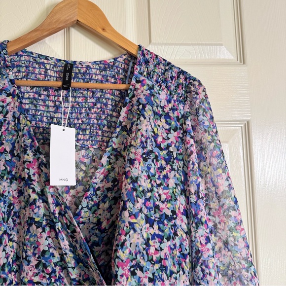 Mango Floral Ruched Long sleeves Mini Dress Size XL - Picture 11 of 16